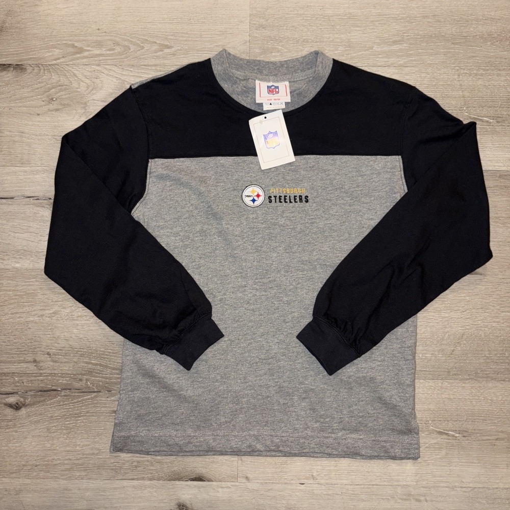 Vintage NFL Football Pittsburgh Steelers Long Sleeve T Shirt Youth 10/12 Gray
